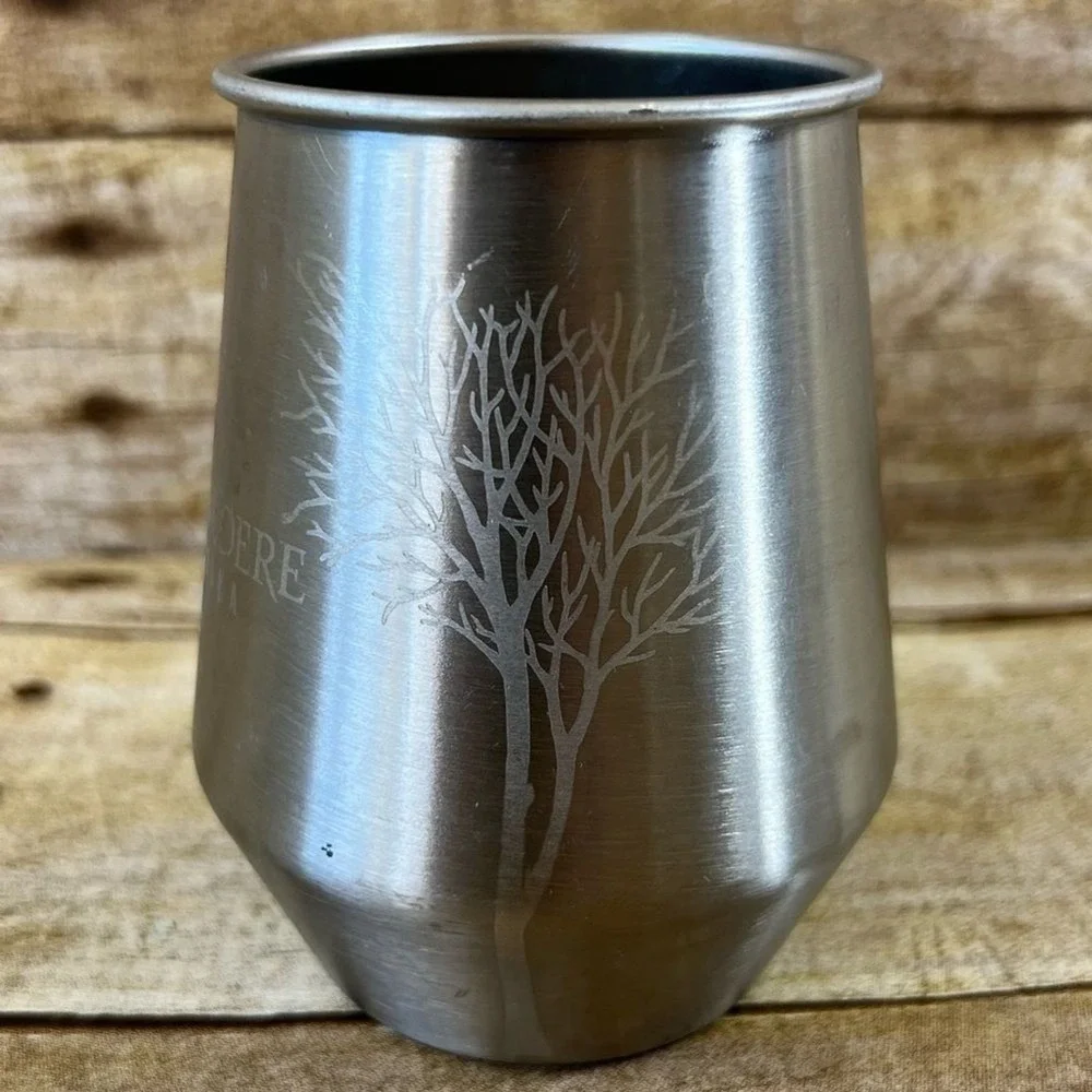 Belvedere Vodka Stainless Steel Stemless Tumbler Cup Silver Tree Logo Etched Bar